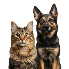 Cat and Dog Portrait on White Background