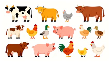 Obraz premium Set Of Cartoon Farm Animals Vector Illustration
