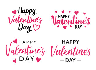 Fototapeta premium Happy Valentine’s Day Hand Drawn Set Lettering with Hearts