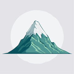 Illustration of a mountain with a snow-covered peak against a light gray circular background.