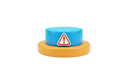 3D warning sign button on transparent background