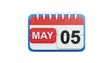 3D May 5 Calendar Date on transparent background