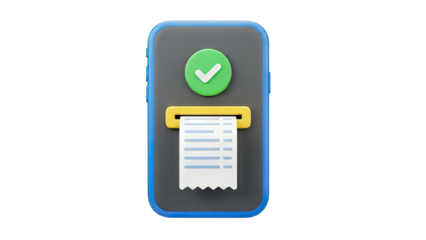 3D Mobile Payment Success with Receipt and Checkmark Icon on transparent background