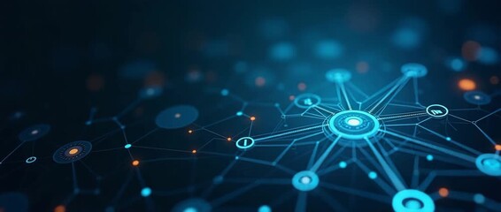 Dynamic digital network connections pulse with energy as the camera steadily pans across a futuristic interface, showcasing a cinematic blend of innovation, technology, and connectivity. - Powered by Adobe