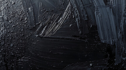 Abstract rough black art painting texture featuring oil brushstrokes and palette knife techniques on canvas.