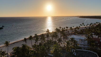 Sunrise Beach At Bavaro In Punta Cana Dominican Republic. Sunrise Skyline. Beach Landscape. Resorts...