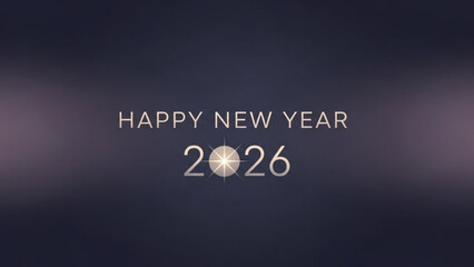 Happy new year 2026 celebration with shining star on dark background with purple highlights