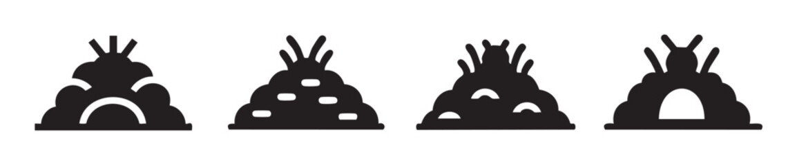 Obraz premium Stylized hut icons with various design elements representing simple shelters or primitive dwellings in a minimalist vector graphic.