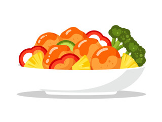 Colorful Stir fried Dish with Broccoli Pineapple and Peppers in a Bowl