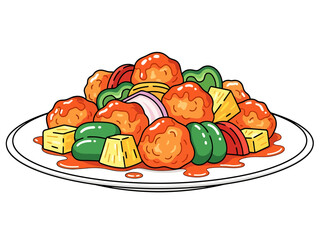 Delicious Sweet and Sour Meatballs Platter with Pineapple and Peppers