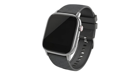 Modern smartwatch with black strap isolated
