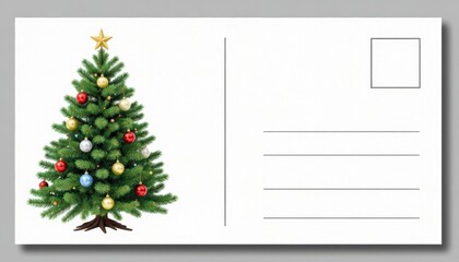 Christmas tree decoration festive holiday greetings digital postcard design seasonal cheer indoor celebration creative illustration