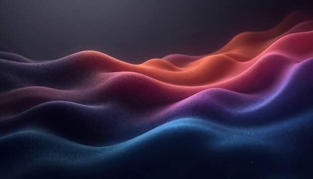 Abstract waves of color undulate with a grainy texture, shifting from deep blue to vibrant pink and orange. Dark background provides contrast, suitable for digital art.