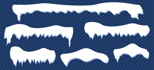 Icy snow cap collection. Winter frost decoration. Border frozen frame isolated design