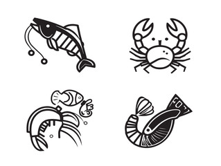 Fototapeta premium Gorgeous Set of Four Fresh Seafood Themed Minimalist Vector Icons
