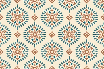 Fotobehang Afrikaanse Motieven African boho paisley floral embroidery Ikat border pattern with ethnic Indian and Aztec influences. Seamless ethnic Ikat floral motifs featuring ornamental embroidery details, inspired by traditional   © supachai