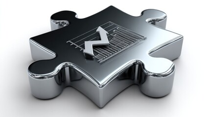Silver Puzzle Piece with Rising Graph: This image showcases a shiny silver puzzle piece, with a rising graph emblem on its surface, symbolizing growth, progress.
