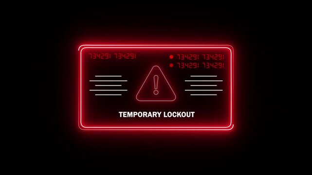  temporary lockout Alert. Warning security breach computer hacking warning message hacked Warning symbol on the screen privacy protection data hacking malware virus Danger sign.4k video
