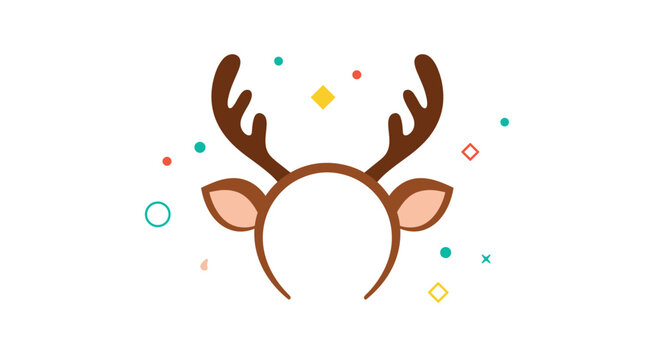 Festive reindeer antler headband with colorful confetti and shapes around it serves as a fun holiday accessory for Christmas celebrations.