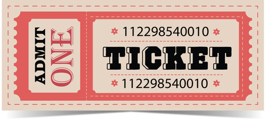 A classic vintage style admit one ticket with unique serial number for entry