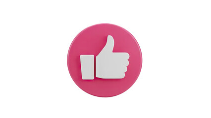 Obraz premium 3D thumbs up icon on a pink circle, social media concept on transparent background