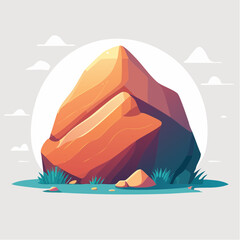 Illustration of a large rock formation with grass and a white circle background.