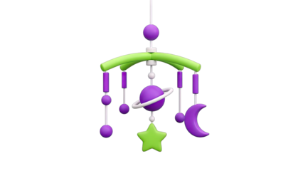 3D Baby mobile with space and star elements on transparent background
