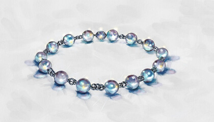Delicate Beaded Bracelet with Blue Glass Crystals on Soft Surface.