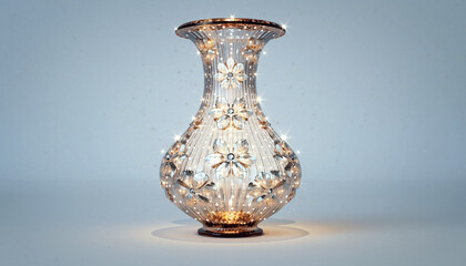 Elegant Ornate Glass Vase with Floral Pattern Illuminated.