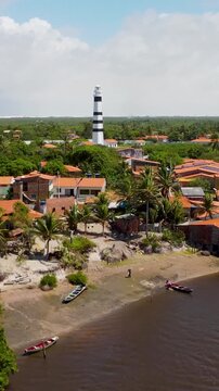 Mandacaru Lighthouse At Barreirinhas Maranhao Brazil. Aerial View Of A Landmark Tall Lighthouse In A Coast Beach. Paradise Island Landscape Heaven Beauty. Heaven. Barreirinhas Maranhao.