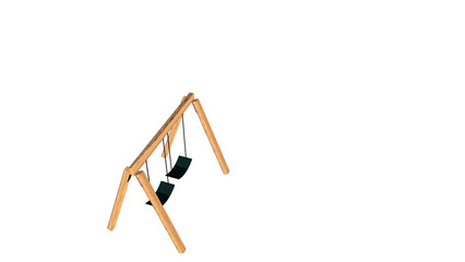 斜めから見た白背景の木製のブランコのイラスト
