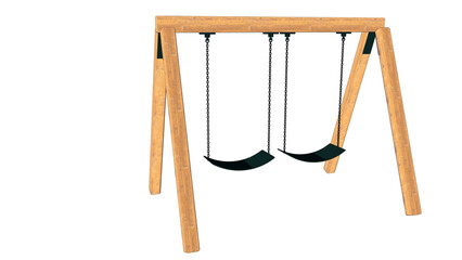 白背景の木製のブランコのイラスト