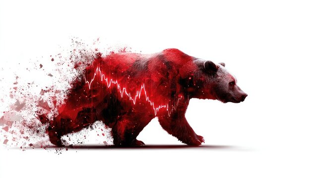 Bear Market in Decline: The illustration captures the volatile nature of the stock market, symbolizing the bearish trend of a declining market