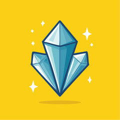 Illustration of three light blue crystals with white sparkles on a yellow background.