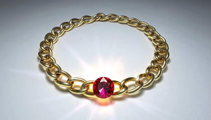 Elegant gold chain bracelet with pink gemstone centerpiece.