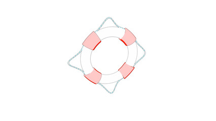 斜めから見たシンプルな赤白の浮き輪のイラスト