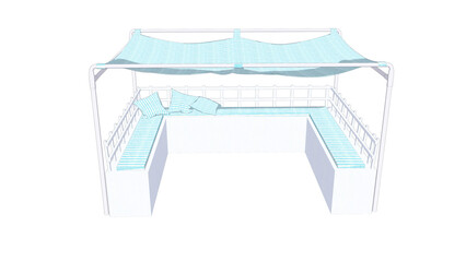 日よけのあるベンチのクッションのイラスト