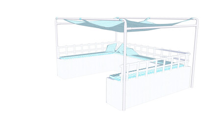 斜めから見た日よけのあるベンチのクッションのイラスト