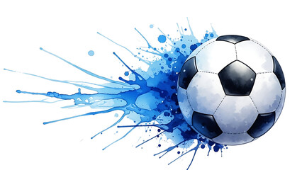 Fototapeta premium A soccer ball with a blue paint splash on a transparent background