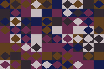 Vibrant purple, blue, and brown geometric pattern with diamond shapes