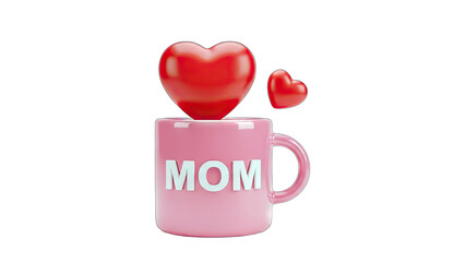 3D Pink Mom Mug with Heart Topper on transparent background
