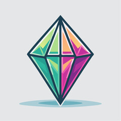 Stylized diamond with a vibrant color palette, featuring shades of green, orange, pink, and teal, set against a light gray background.