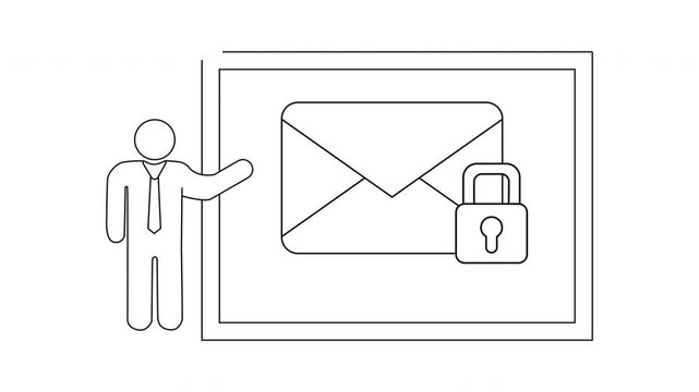 A presenter points to a diagram of a locked envelope