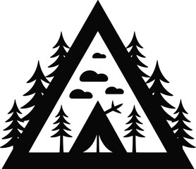 Obraz premium Triangle Camping Tent Forest Silhouette