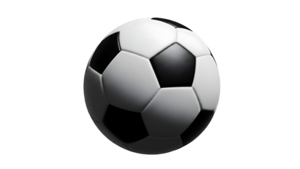 A soccer ball on transparent background with black and white panels