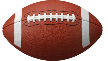 A close-up view of a brown American football on transparent background
