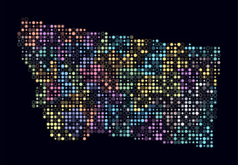 Montana, shape of the state build of colored cells. Digital style map of the Montana on dark background. Small size circle blocks. Classy vector illustration.