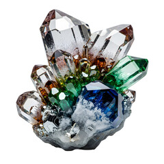 Cluster of sparkling crystals in various colors and sizes.