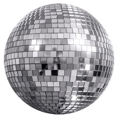 Large silver disco ball with mirrored tiles mirror ball isolated on a transparent background