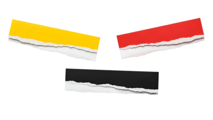 Torn paper strips in yellow, red and black color